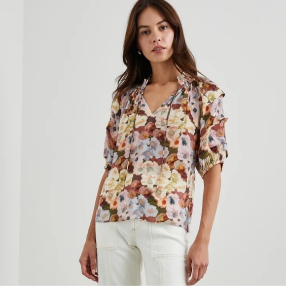 Rails Paris Painted Floral V Neck Blouse - Picture 1 of 6